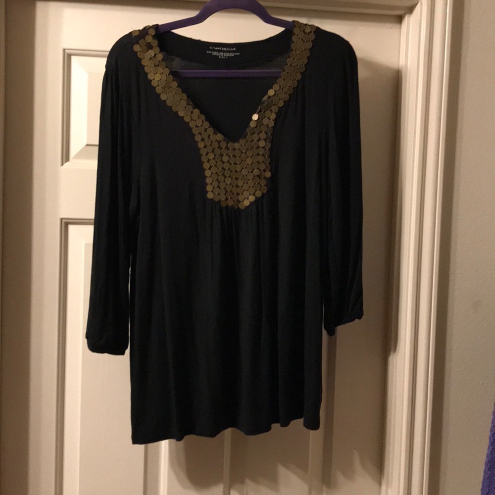 Charter Club blouse with ornate gold tone trim